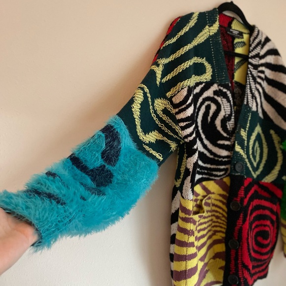 EUC STELLA MCCARTNEY + Ed Curtis patchwork jacquard-knit wool cardigan M - Picture 8 of 11